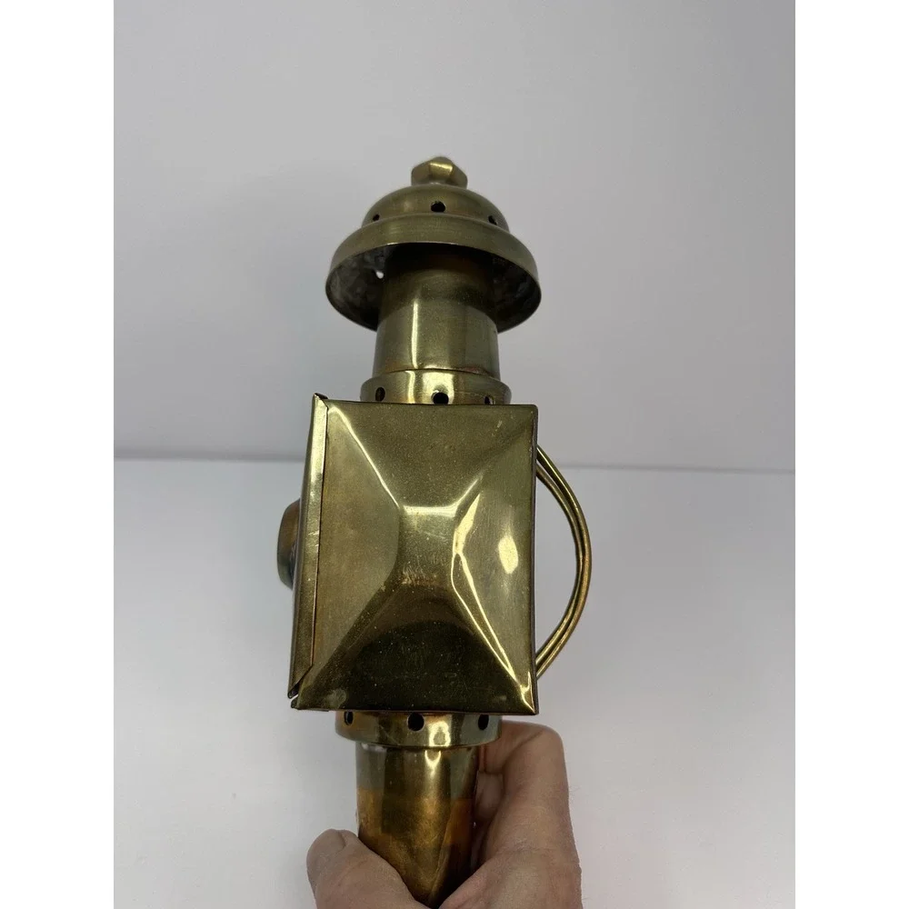 Antique Brass Beveled Glass Buggy Carriage Oil Lamp Lantern Coach Light